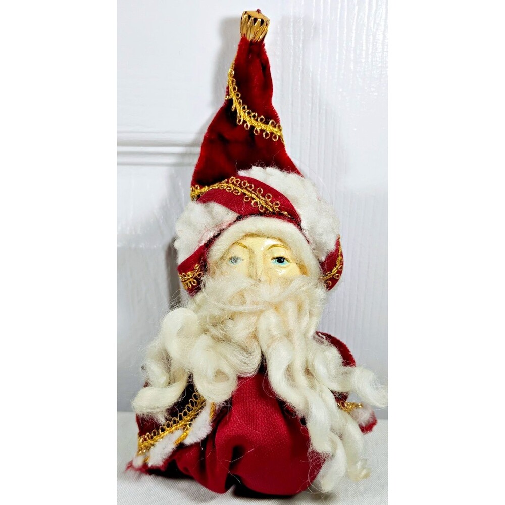 Vintage Old World Santa Claus Christmas Ornament 6" Porcelain Face Cute Whimsy